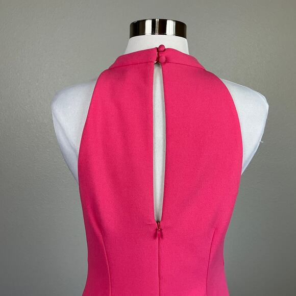 Aidan Mattox Beaded Cut Out Midi Sheath Cocktail Dress Coral Pink Size 6 - Picture 9 of 11